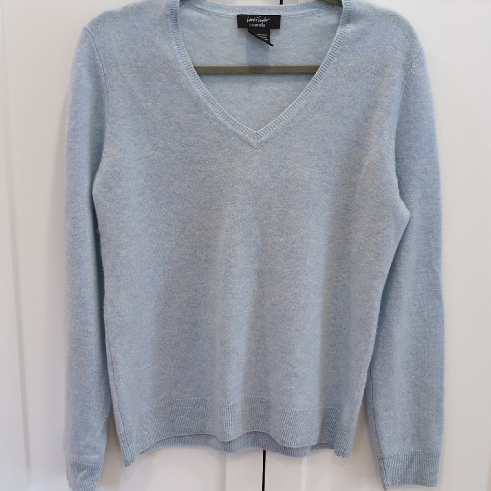 Lord & Taylor Soft Blue Cashmere V-Neck Sweater